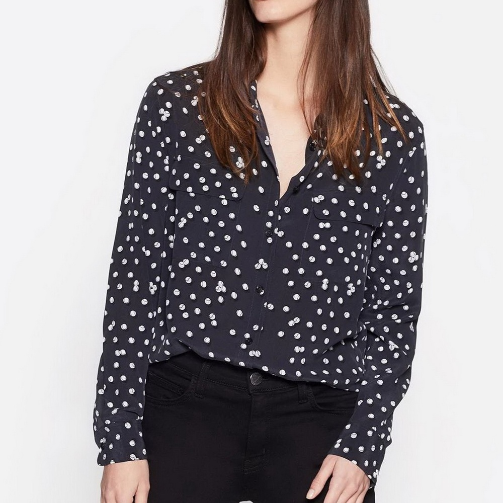 NWT EQUIPMENT Signature Silk Blouse Tennis Ball